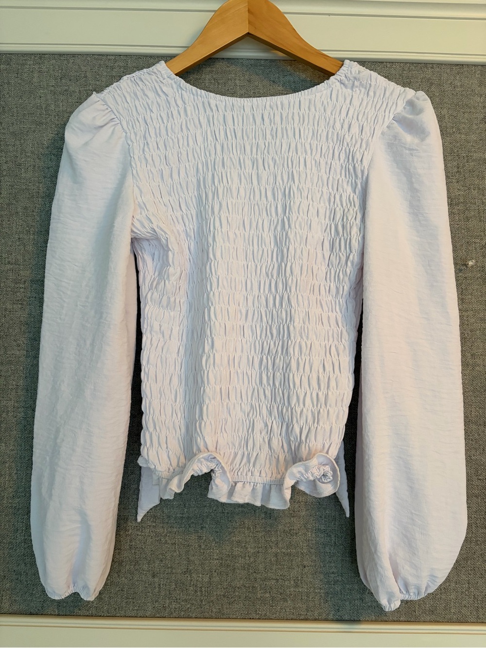 White Smocked Long-Sleeve Women’s Top